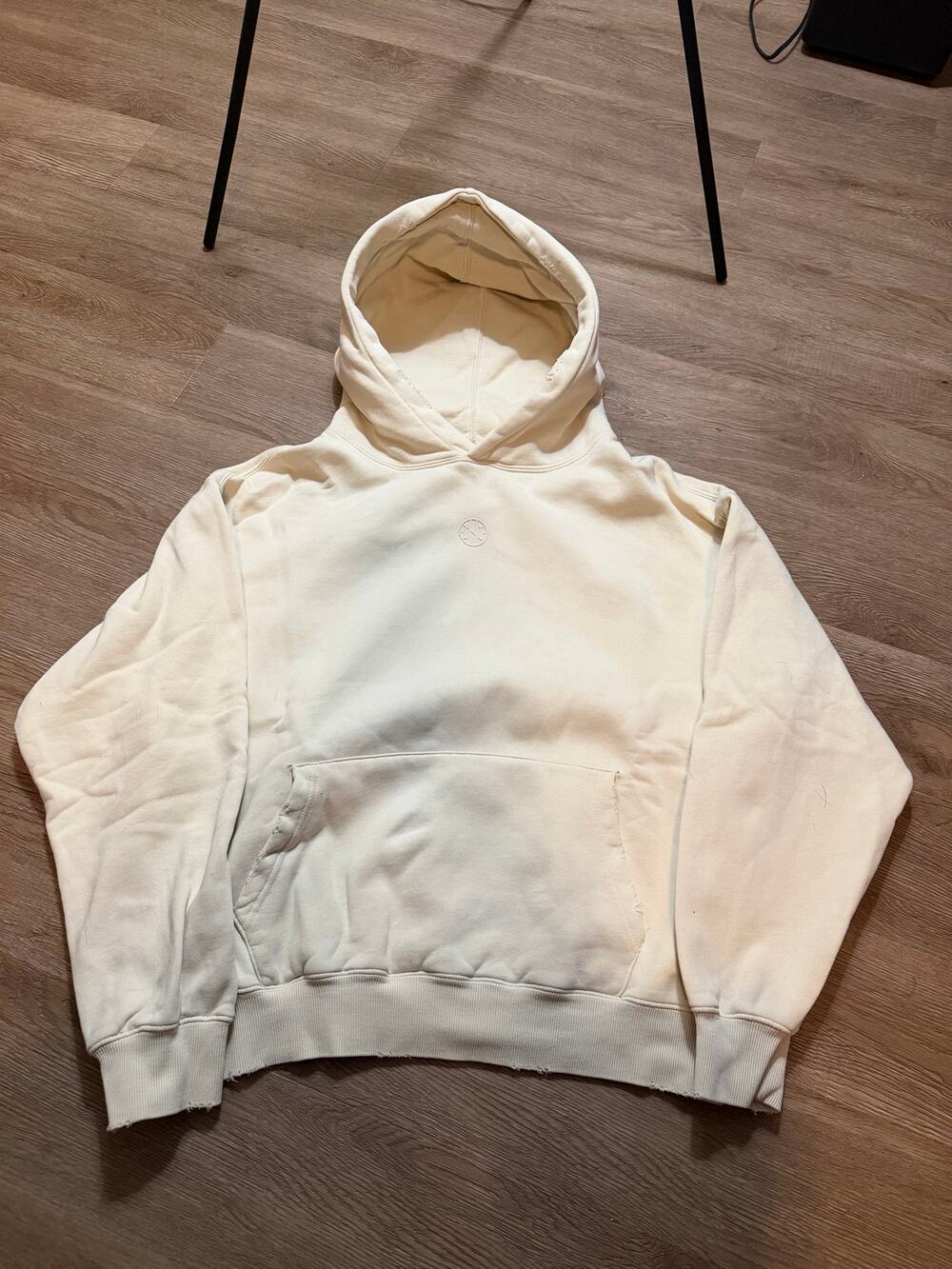 Ninth Hall Fundamentals Boxy Hoodie Cream Distressed Hem Men's Large